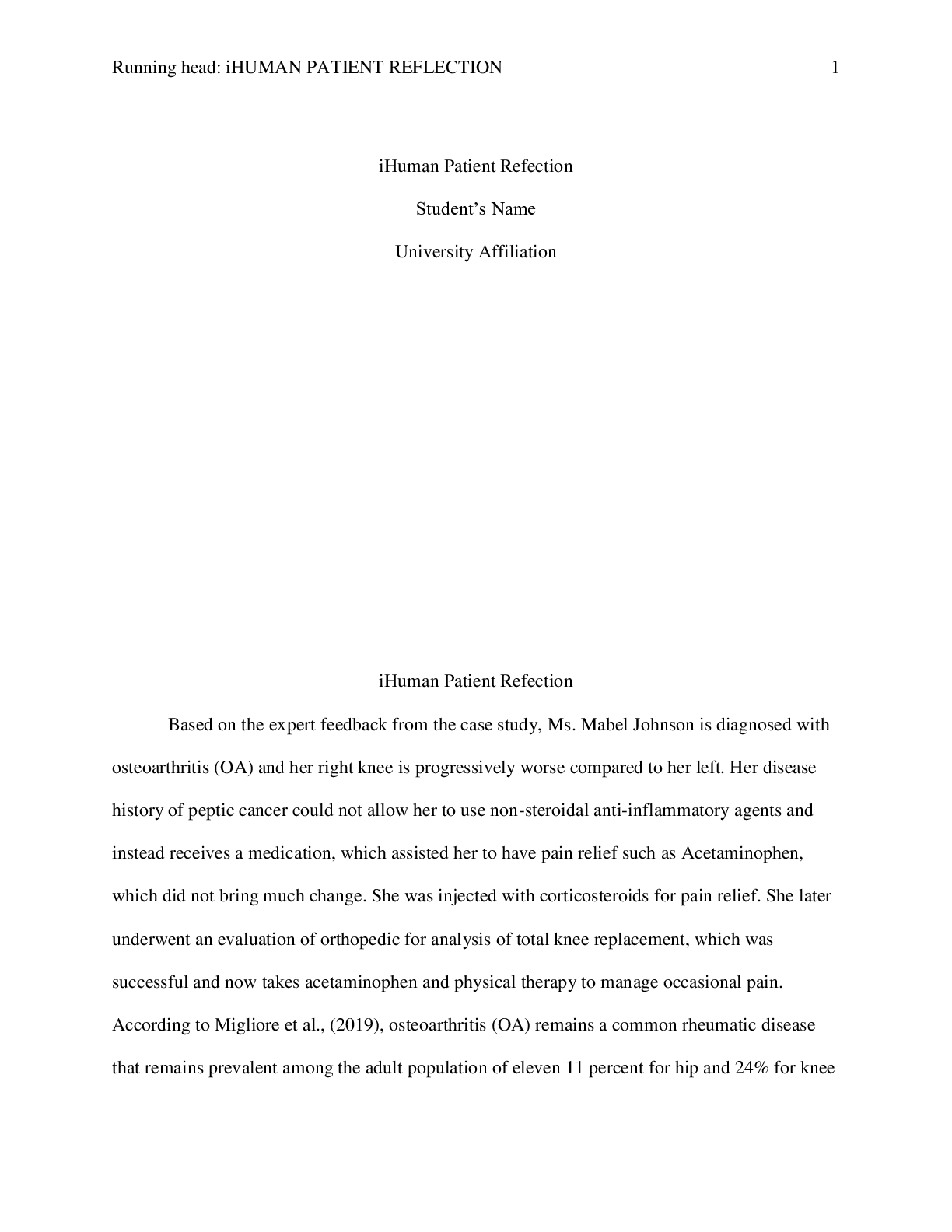 Preview image of iHuman Patient - Reflection (1) document